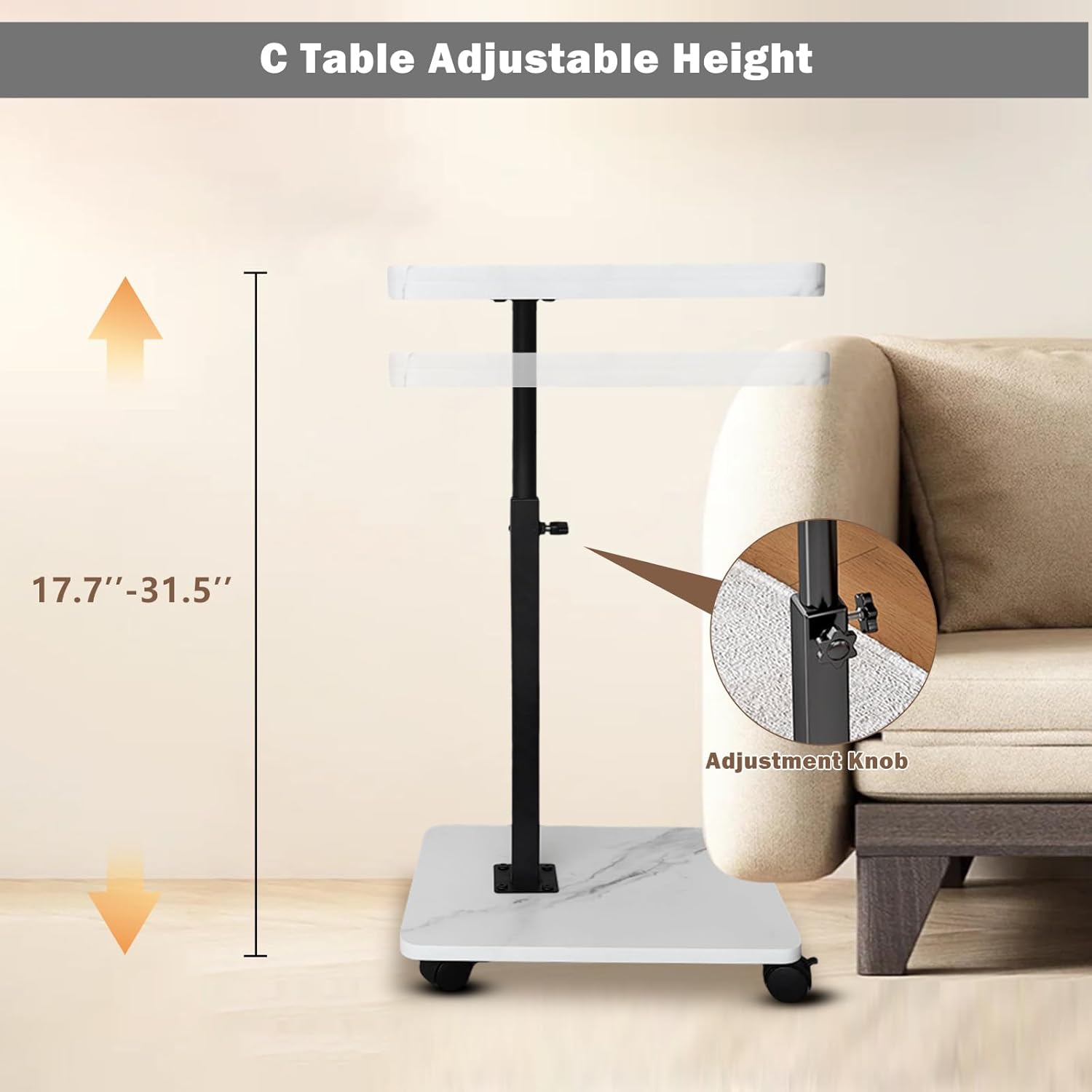 Carro rodante ajustable, mesita de noche, escritorio para ordenador portátil, cama médica para el hogar, bandeja de comida 360 °   Mesa giratoria para sofá y oficina en casa