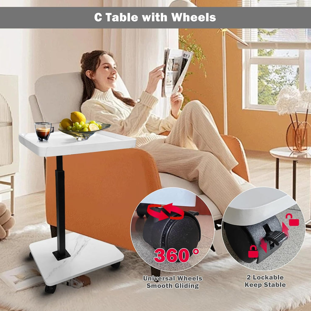 Carro rodante ajustable, mesita de noche, escritorio para ordenador portátil, cama médica para el hogar, bandeja de comida 360 °   Mesa giratoria para sofá y oficina en casa