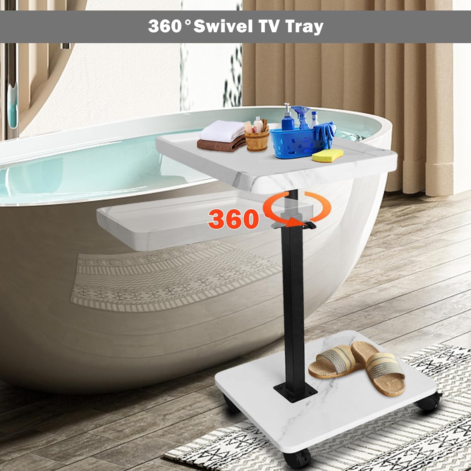 Carro rodante ajustable, mesita de noche, escritorio para ordenador portátil, cama médica para el hogar, bandeja de comida 360 °   Mesa giratoria para sofá y oficina en casa