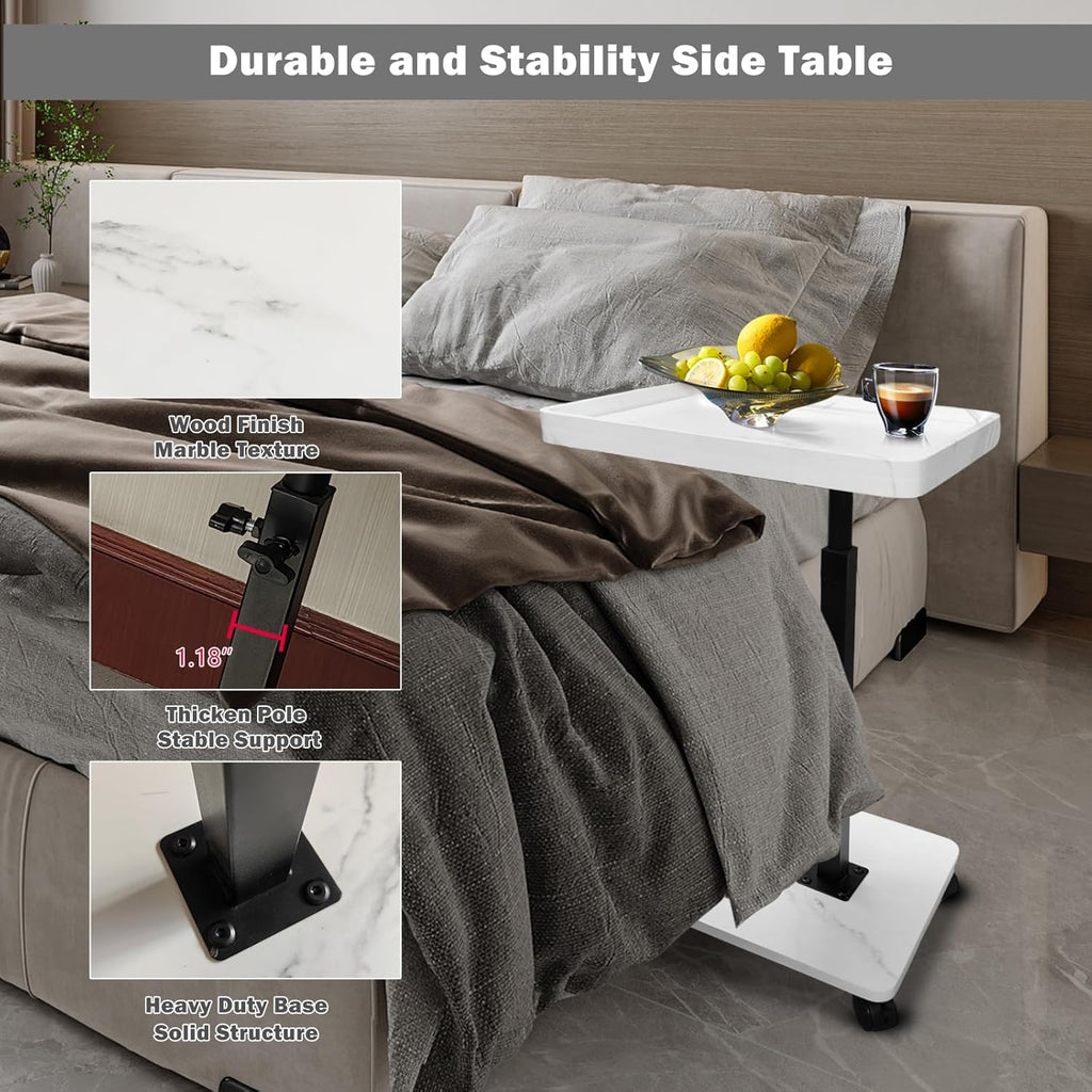 Carro rodante ajustable, mesita de noche, escritorio para ordenador portátil, cama médica para el hogar, bandeja de comida 360 °   Mesa giratoria para sofá y oficina en casa