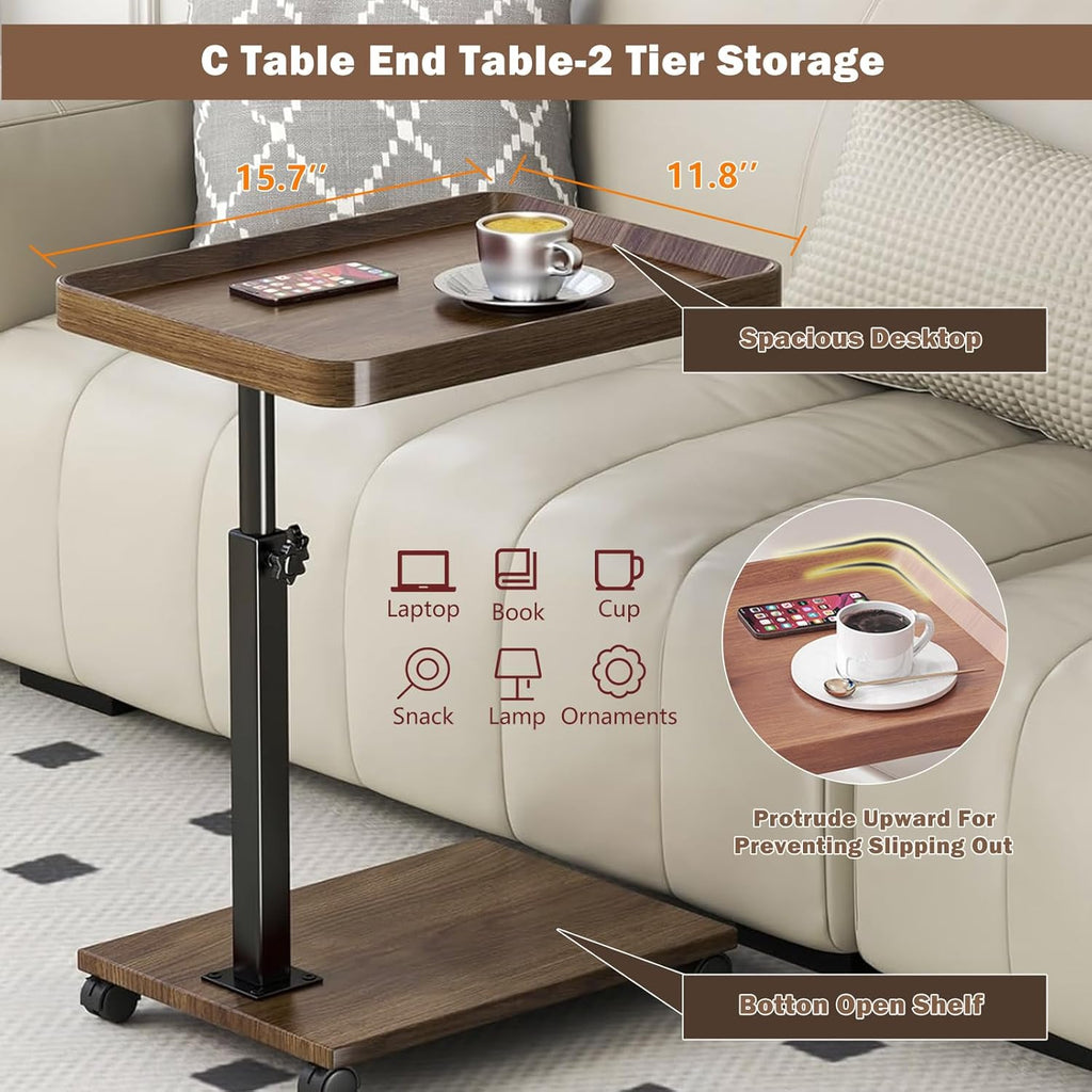 Carro rodante ajustable, mesita de noche, escritorio para ordenador portátil, cama médica para el hogar, bandeja de comida 360 °   Mesa giratoria para sofá y oficina en casa