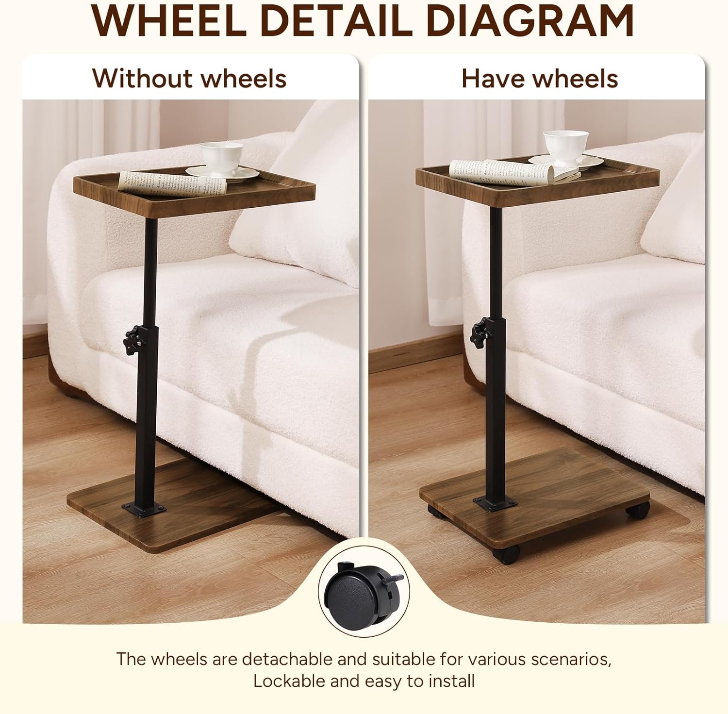 Carro rodante ajustable, mesita de noche, escritorio para ordenador portátil, cama médica para el hogar, bandeja de comida 360 °   Mesa giratoria para sofá y oficina en casa