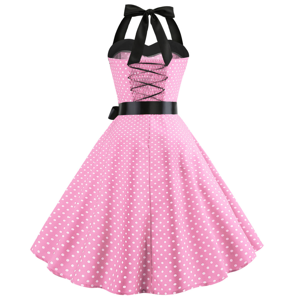 Elegante Vestido de Mujer con Estampado de Puntos, Estilo Hepburn de los Años 50 y 60, Vestido Vintage Sexy con Cuello Halter, Estilo Rockabilly Retro para Fiesta u Oficina, Vestido Pinup 2026