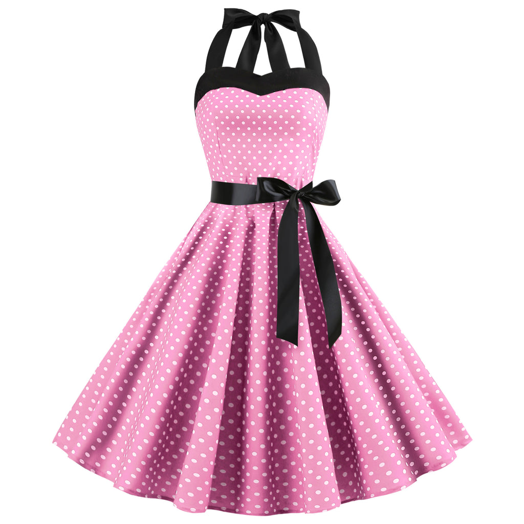 Elegante Vestido de Mujer con Estampado de Puntos, Estilo Hepburn de los Años 50 y 60, Vestido Vintage Sexy con Cuello Halter, Estilo Rockabilly Retro para Fiesta u Oficina, Vestido Pinup 2026