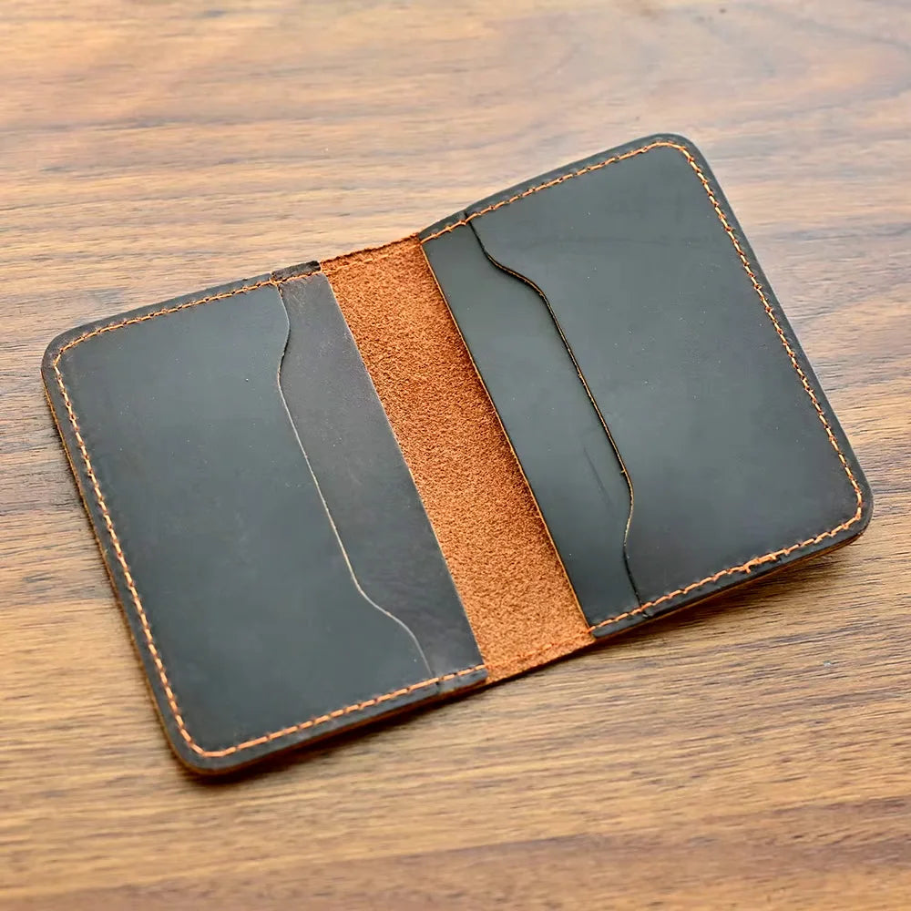 Cartera delgada de cuero genuino para hombre, Tarjetero con múltiples ranuras, para dinero en efectivo, 100%