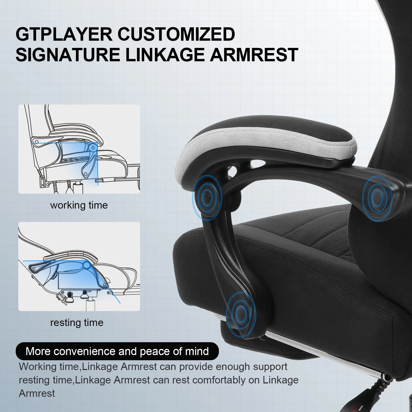 GTPLAYER-Silla de juegos de tela con reposapiés, silla de escritorio de computadora con cojín de resorte de bolsillo, silla ergonómica de oficina en casa
