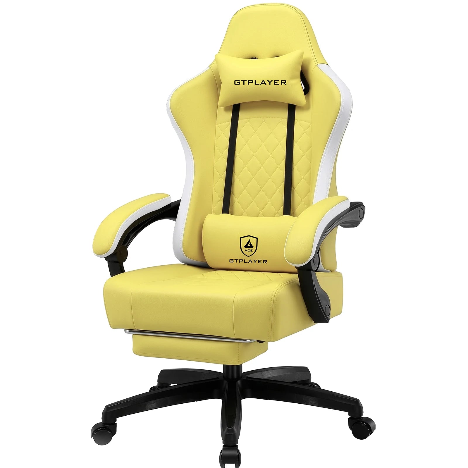 GTPLAYER-Silla de juegos de tela con reposapiés, silla de escritorio de computadora con cojín de resorte de bolsillo, silla ergonómica de oficina en casa