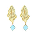 DUA Handmade Blue Chalcedony Diamond Drop Earrings | 18K Gold Plated Brass Women's Jewelry | Trendy Wedding