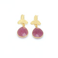 Handmade Dua Pink Jade Flower Pear Drop Earrings 18K Gold Plated Brass Trendy Elegant Natural Gemstone Women's Wedding Jewelry