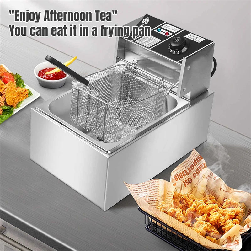 Freidora eléctrica de 2500W, 6L, 220V, freidora eléctrica de acero inoxidable, patatas fritas para el hogar, sartén, máquina para hacer patatas fritas