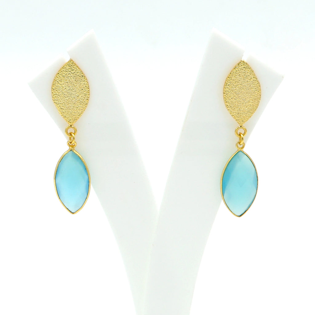 Blue Chalcedony Marquise Drop Earrings — 18K Gold Plated Handmade Brass Women's Jewelry by DUA