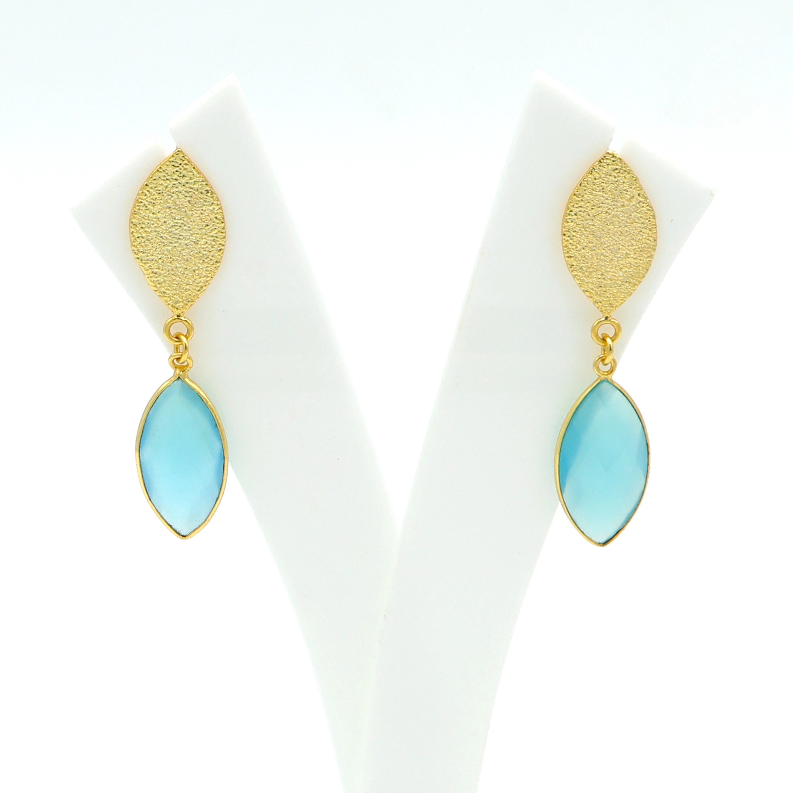 Blue Chalcedony Marquise Drop Earrings — 18K Gold Plated Handmade Brass Women's Jewelry by DUA