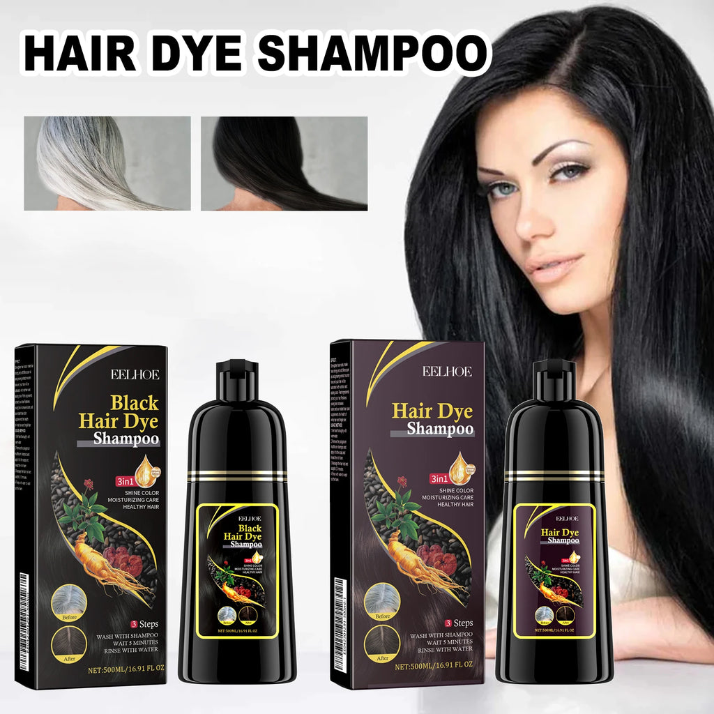 Champú para el cabello negro Eelhoe de 500ml, reparación de cabello seco y dañado, limpieza, nutre Polygonum Multiflorum Thunb, tinte para el cabello rápido a base de hierbas naturales
