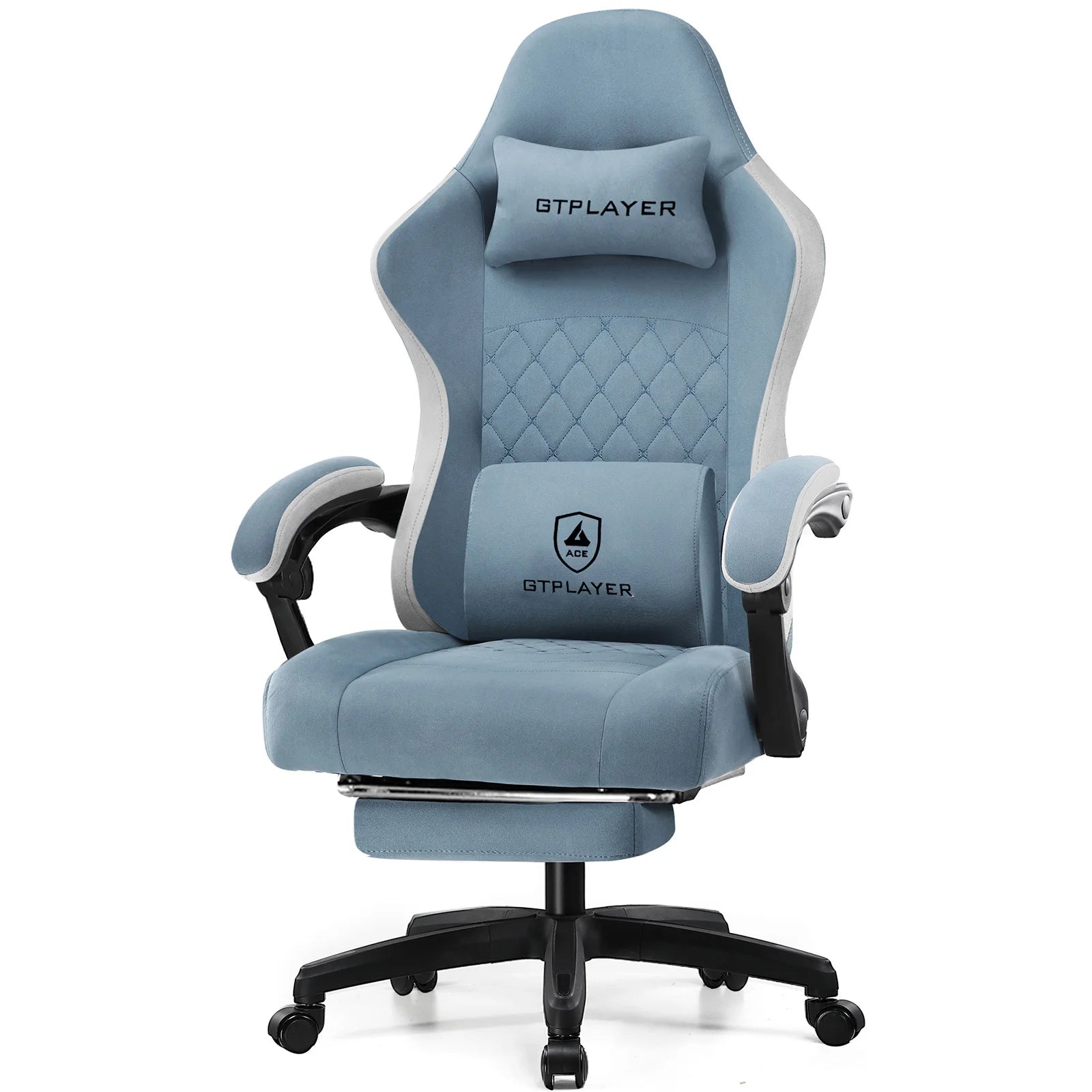 GTPLAYER Silla para juegos con cojín de resorte de bolsillo, reposabrazos y reposapiés de conexión, silla de oficina ergonómica con soporte lumbar