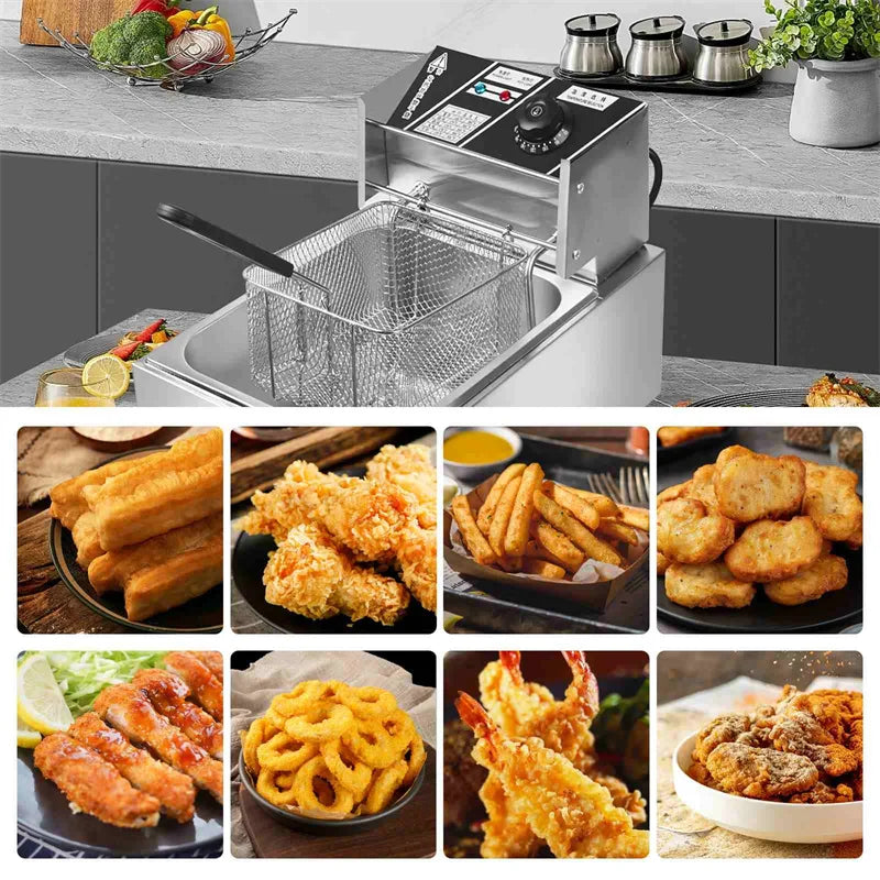 Freidora eléctrica de 2500W, 6L, 220V, freidora eléctrica de acero inoxidable, patatas fritas para el hogar, sartén, máquina para hacer patatas fritas