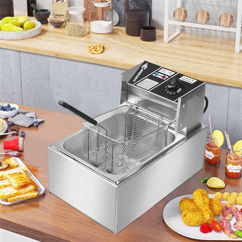 Freidora eléctrica de 2500W, 6L, 220V, freidora eléctrica de acero inoxidable, patatas fritas para el hogar, sartén, máquina para hacer patatas fritas