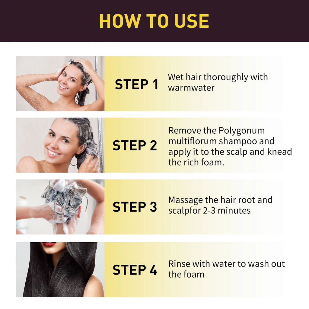 Champú para el cabello negro Eelhoe de 500ml, reparación de cabello seco y dañado, limpieza, nutre Polygonum Multiflorum Thunb, tinte para el cabello rápido a base de hierbas naturales