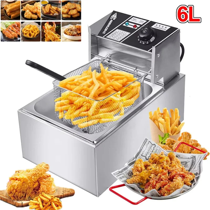 Freidora eléctrica de 2500W, 6L, 220V, freidora eléctrica de acero inoxidable, patatas fritas para el hogar, sartén, máquina para hacer patatas fritas