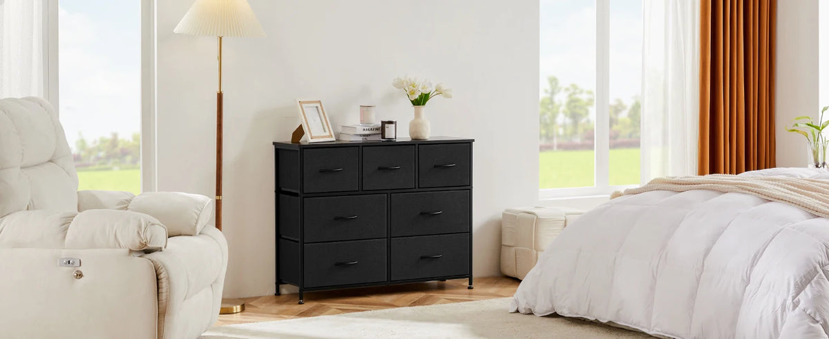 JHK Desser para dormitorio con 7 cajones de tela, organizador, armario de almacenamiento, pecho, ropa para sala de estar, vitrina de muebles