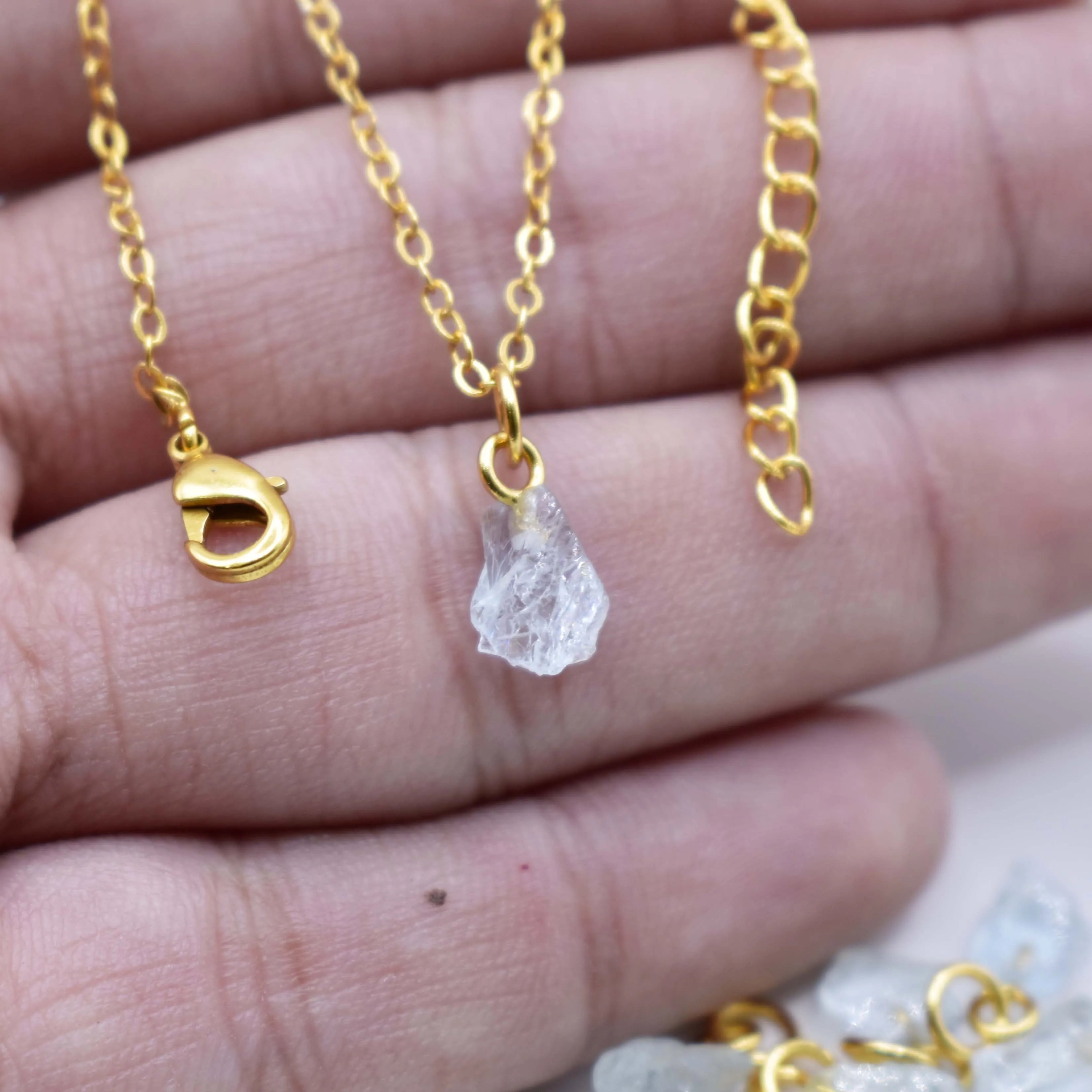 Natural Aquamarine Pendant Necklace Gold Plated Drilled Birthstone Necklace Minimalist Boho Jewelry Elegant Gift for Women