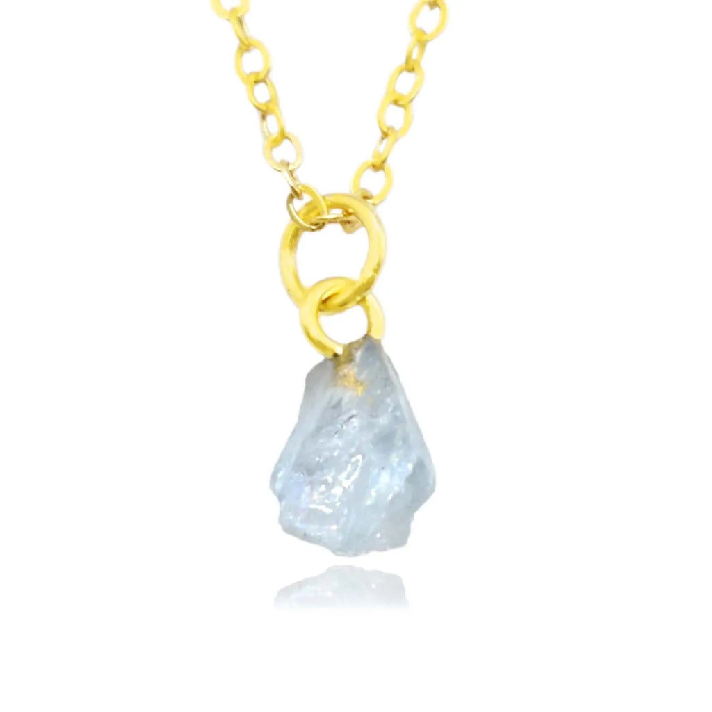 Natural Aquamarine Pendant Necklace Gold Plated Drilled Birthstone Necklace Minimalist Boho Jewelry Elegant Gift for Women
