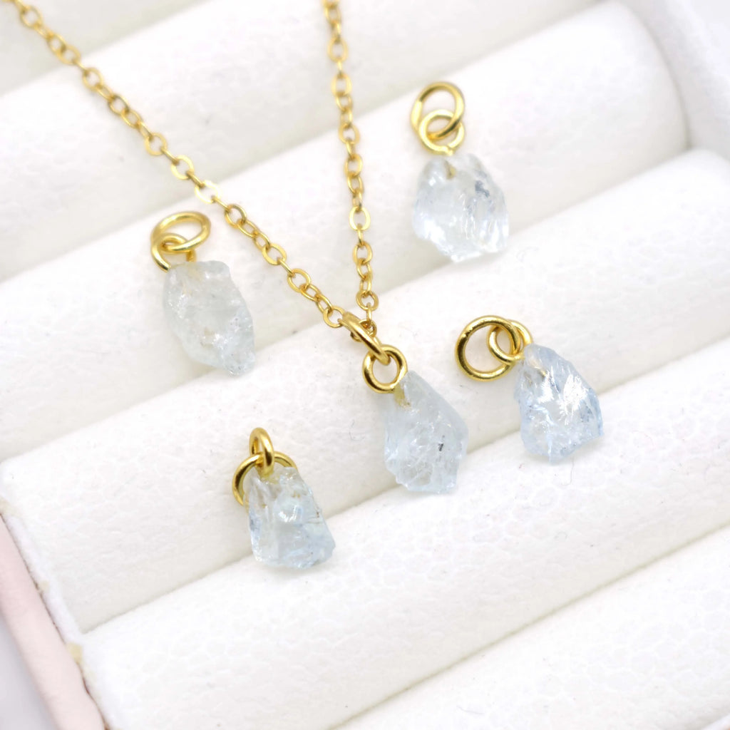Natural Aquamarine Pendant Necklace Gold Plated Drilled Birthstone Necklace Minimalist Boho Jewelry Elegant Gift for Women