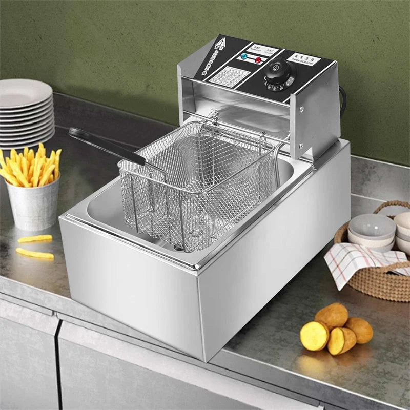 Freidora eléctrica de 2500W, 6L, 220V, freidora eléctrica de acero inoxidable, patatas fritas para el hogar, sartén, máquina para hacer patatas fritas