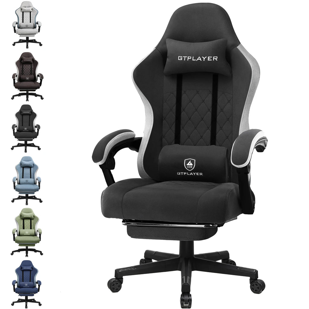 GTPLAYER-Silla de juegos de tela con reposapiés, silla de escritorio de computadora con cojín de resorte de bolsillo, silla ergonómica de oficina en casa