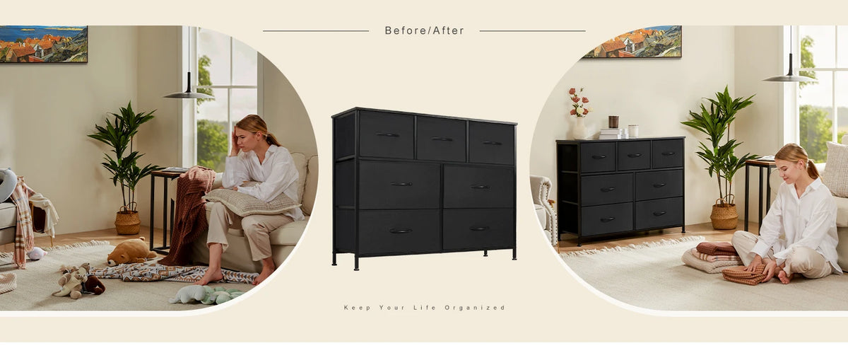 JHK Desser para dormitorio con 7 cajones de tela, organizador, armario de almacenamiento, pecho, ropa para sala de estar, vitrina de muebles