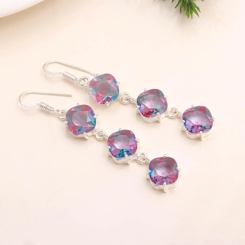Bio Tourmaline 925 Sterling Silver Trendy Fine Drop Earrings for Christian Wedding & Party Gift Women's Jewelry