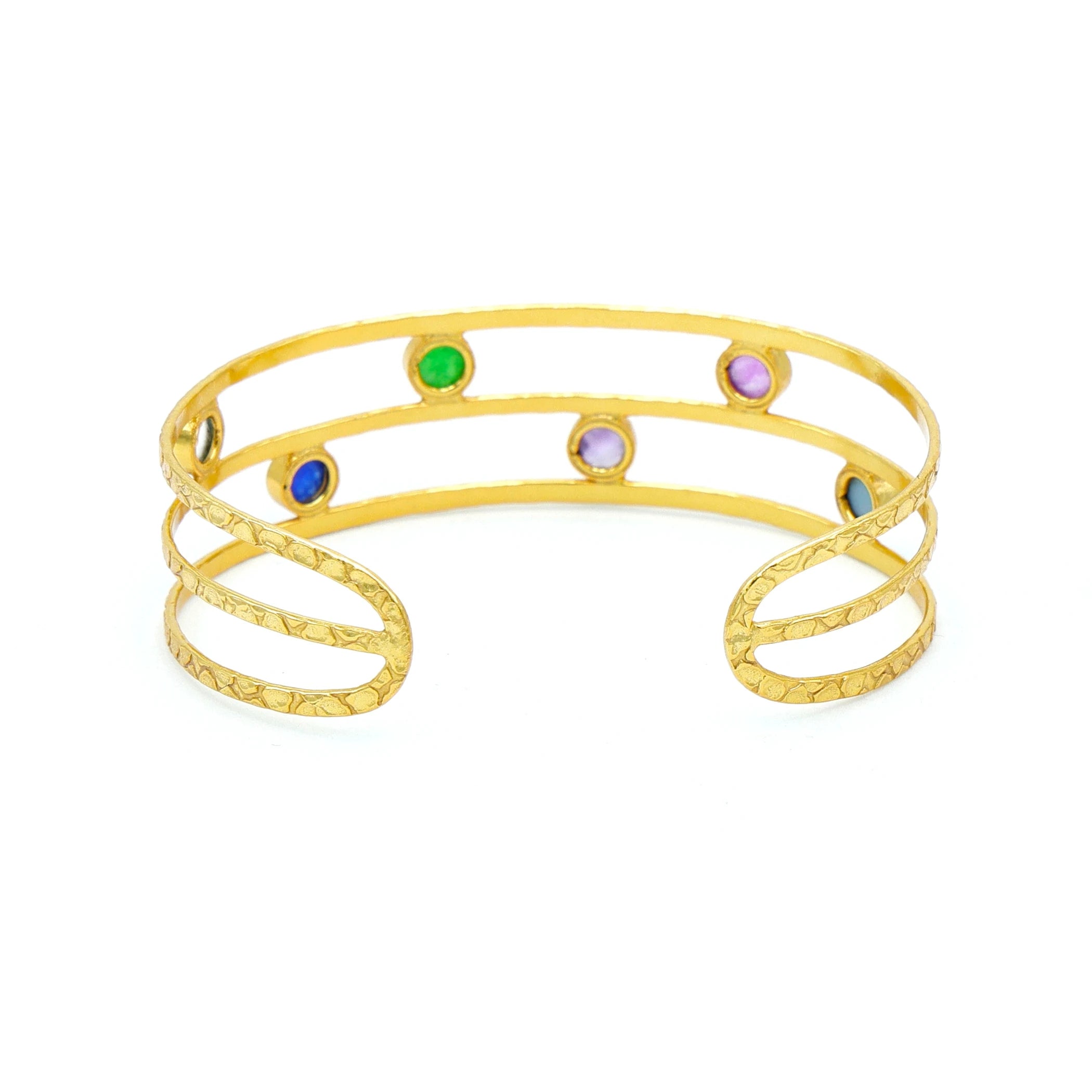 Multicolor Jade 18K Gold Plated Adjustable Cuff Bracelet | Handmade Brass Jewelry Women | Wedding Statement
