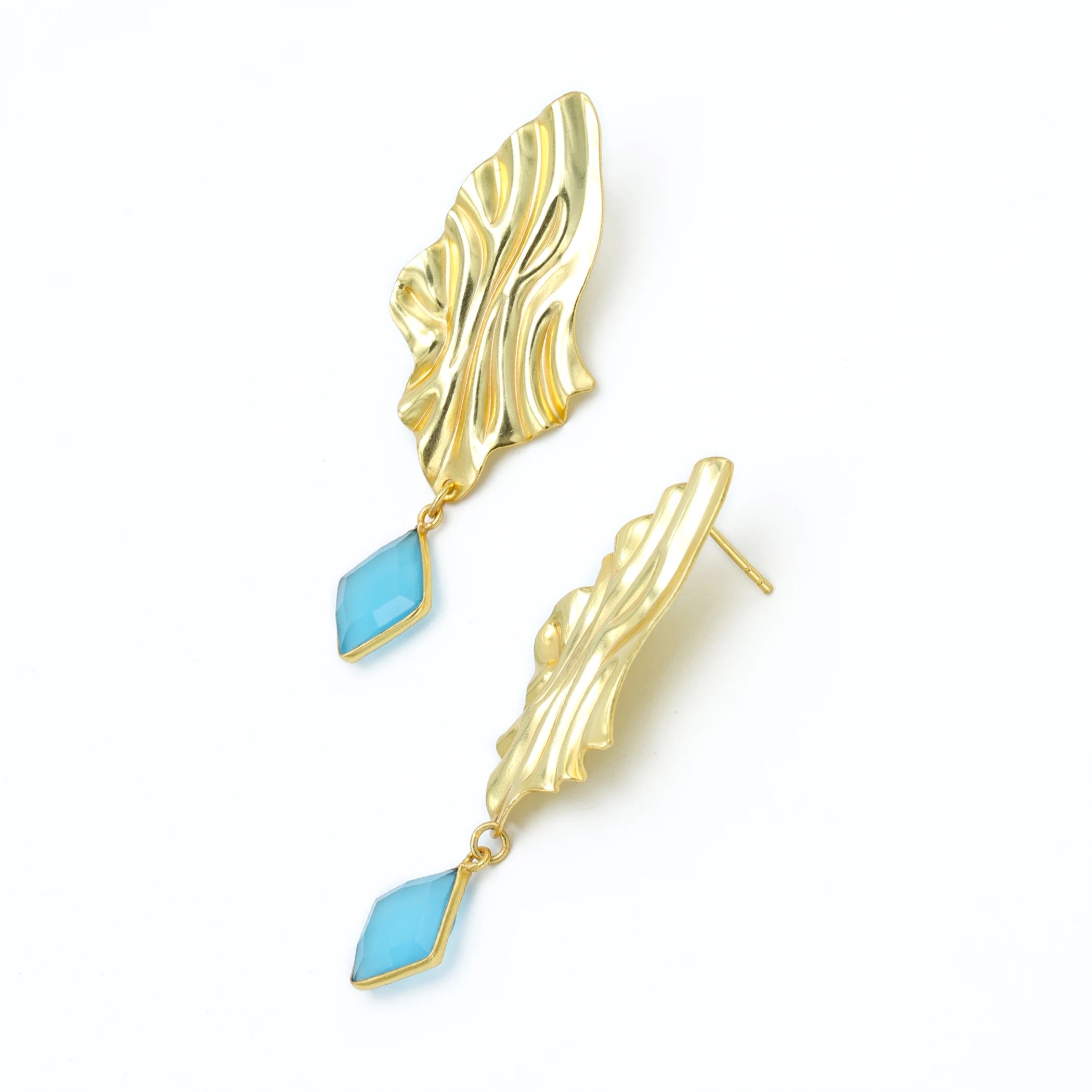 DUA Handmade Blue Chalcedony Diamond Drop Earrings | 18K Gold Plated Brass Women's Jewelry | Trendy Wedding
