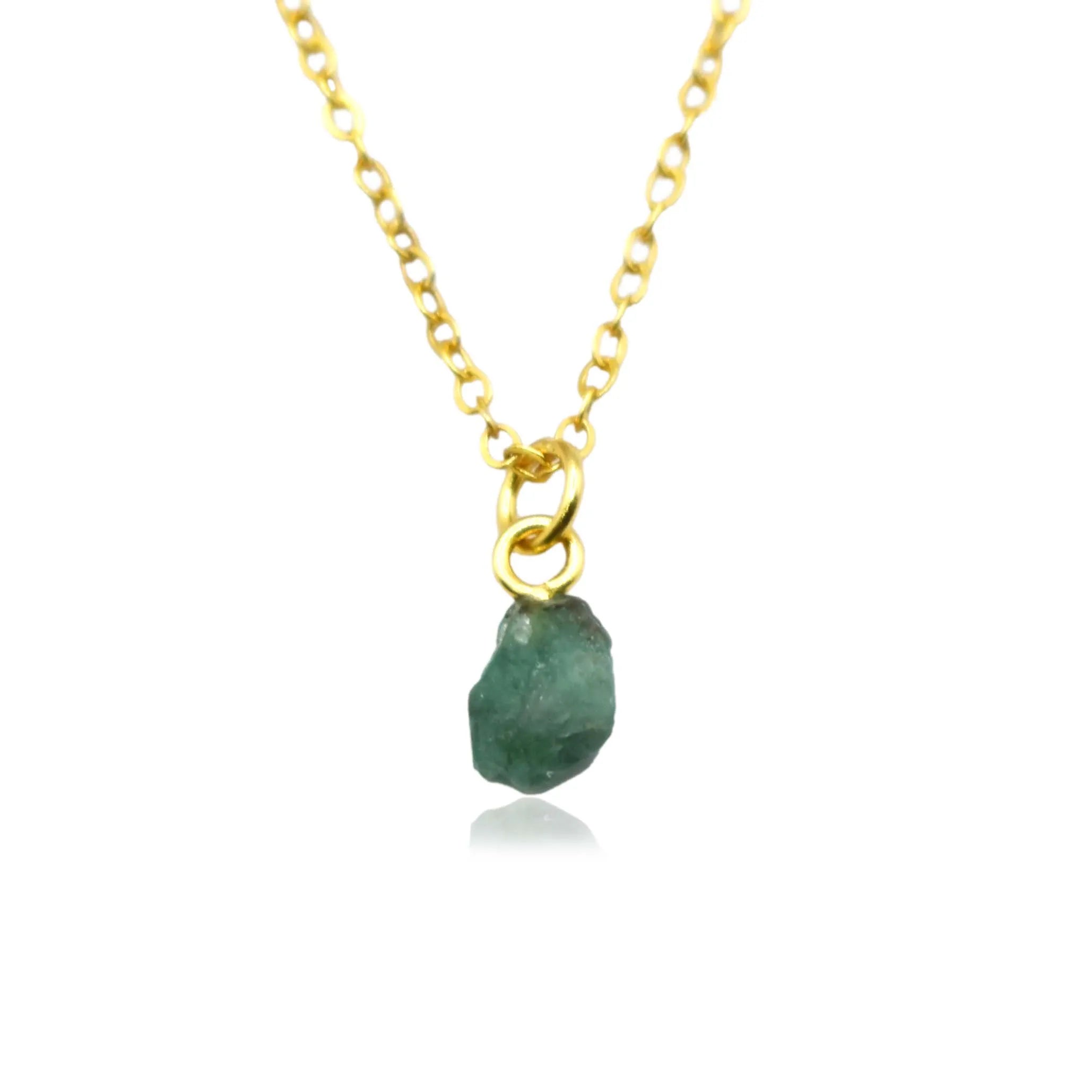Emerald Pendant Necklace — Raw Drilled Gemstone Gold Loop Necklace for Women
