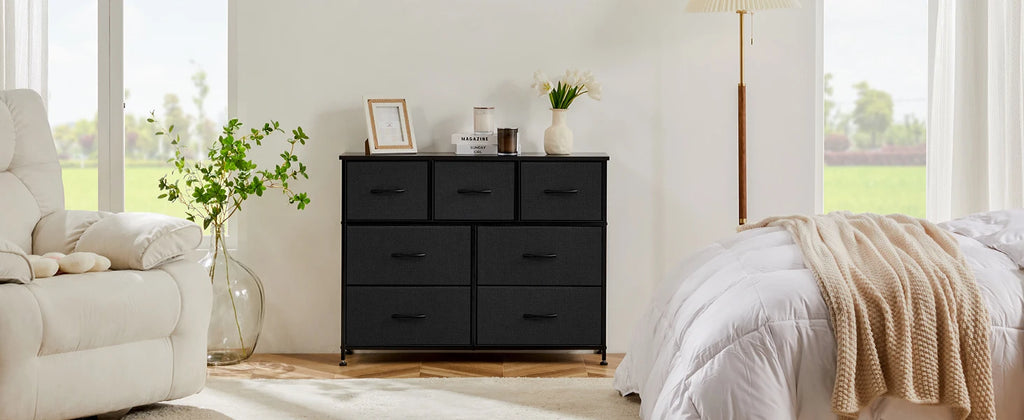 JHK Desser para dormitorio con 7 cajones de tela, organizador, armario de almacenamiento, pecho, ropa para sala de estar, vitrina de muebles