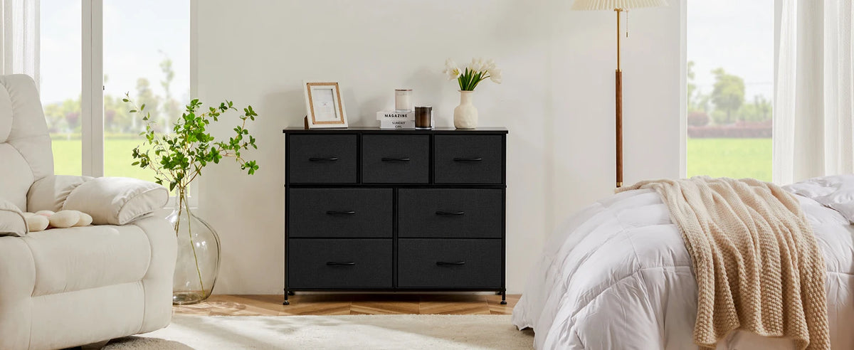 JHK Desser para dormitorio con 7 cajones de tela, organizador, armario de almacenamiento, pecho, ropa para sala de estar, vitrina de muebles