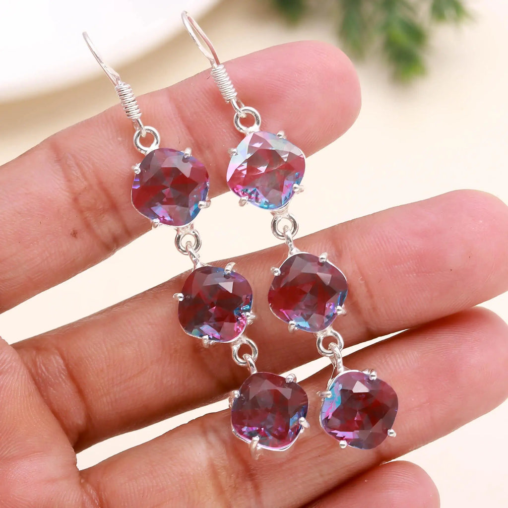 Bio Tourmaline 925 Sterling Silver Trendy Fine Drop Earrings for Christian Wedding & Party Gift Women's Jewelry