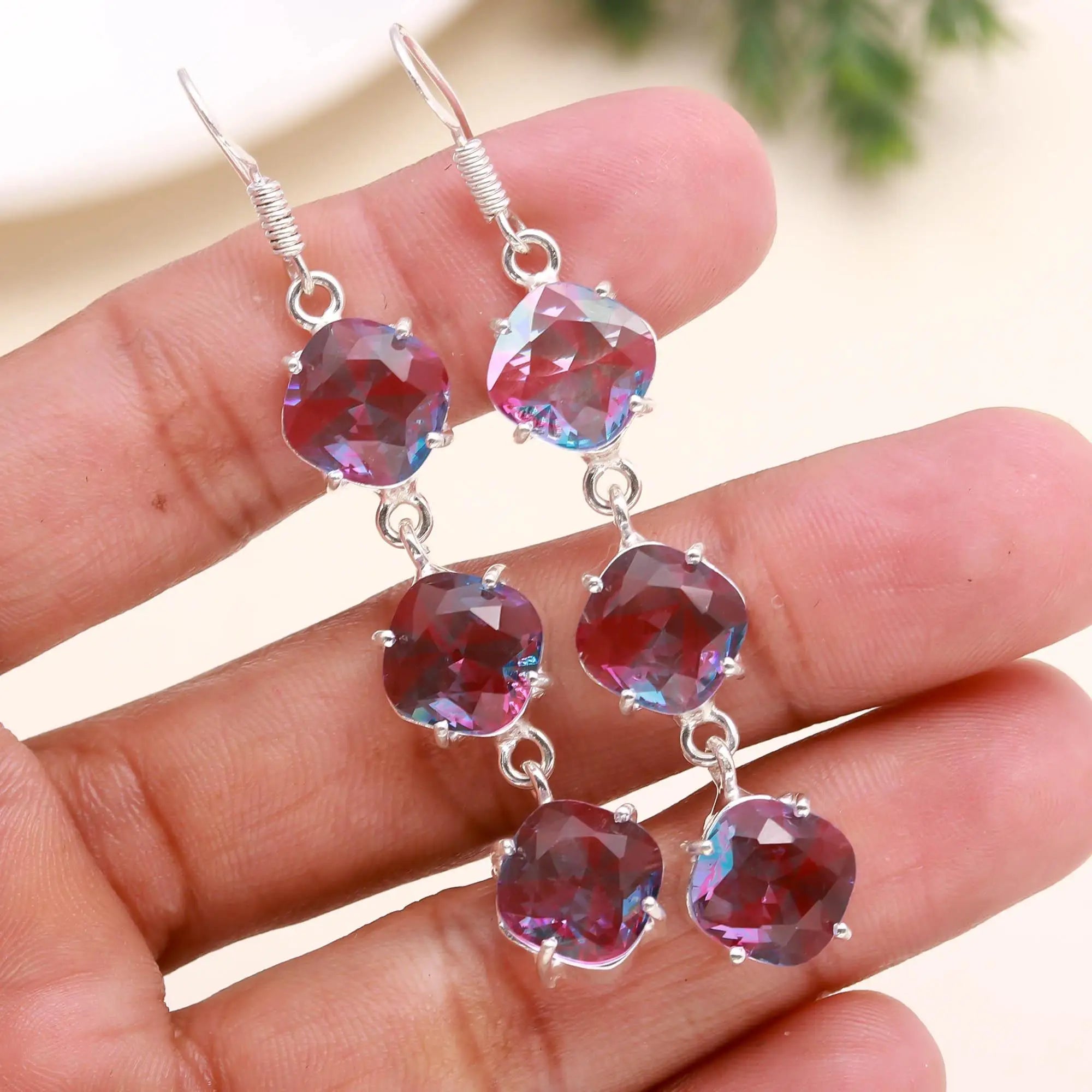 Bio Tourmaline 925 Sterling Silver Trendy Fine Drop Earrings for Christian Wedding & Party Gift Women's Jewelry