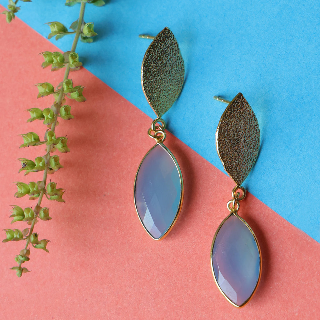 Blue Chalcedony Marquise Drop Earrings — 18K Gold Plated Handmade Brass Women's Jewelry by DUA