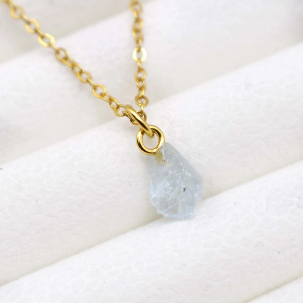 Natural Aquamarine Pendant Necklace Gold Plated Drilled Birthstone Necklace Minimalist Boho Jewelry Elegant Gift for Women