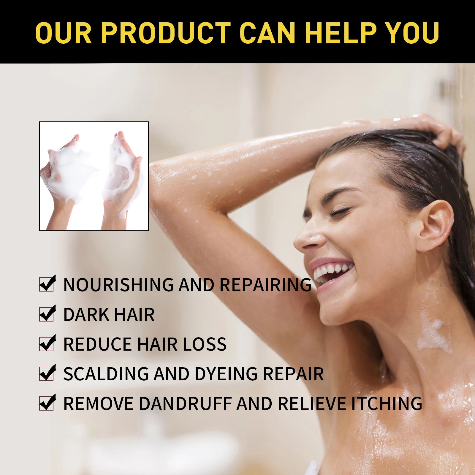 Champú para el cabello negro Eelhoe de 500ml, reparación de cabello seco y dañado, limpieza, nutre Polygonum Multiflorum Thunb, tinte para el cabello rápido a base de hierbas naturales