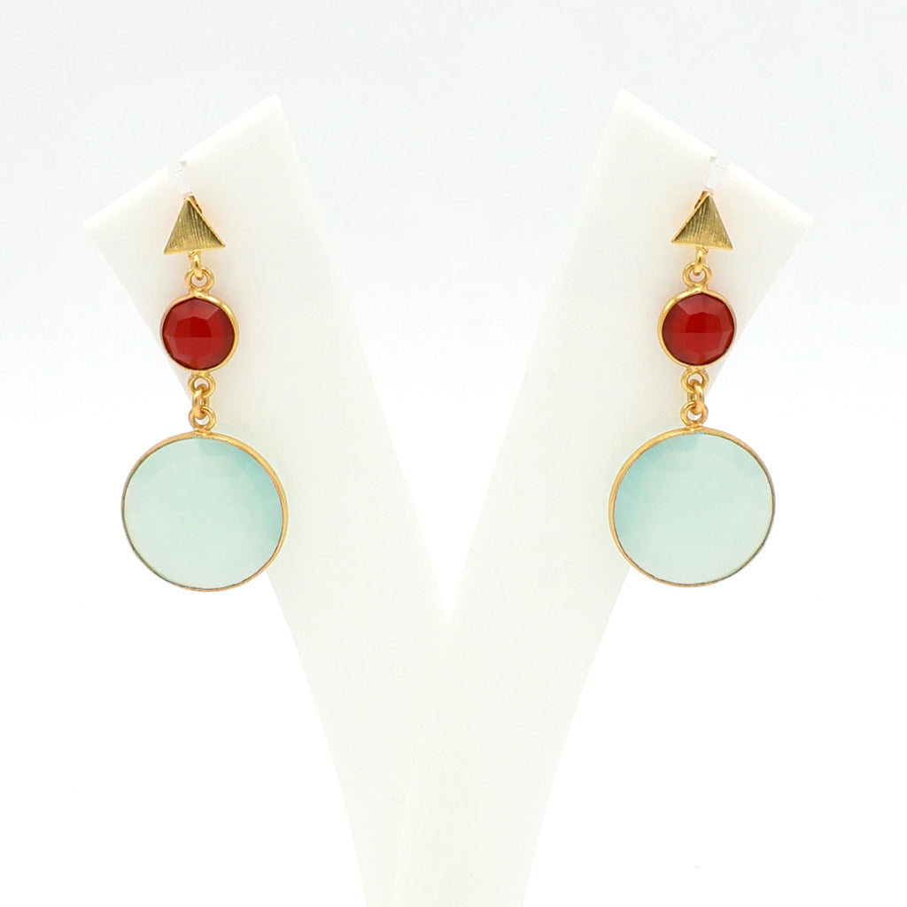 Handcrafted 18K Gold Plated Brass Carnelian Blue Chalcedony Drop Earrings | Trendy Women's Wedding Jewelry | DUA Brand Jaipur