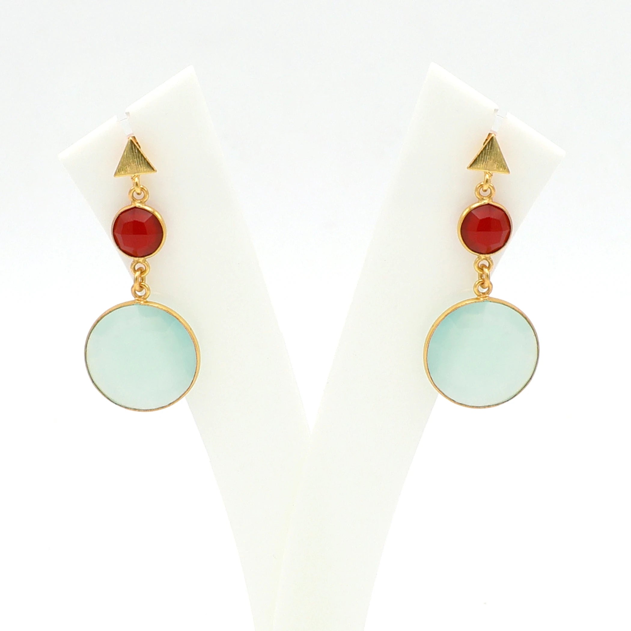 Handcrafted 18K Gold Plated Brass Carnelian Blue Chalcedony Drop Earrings | Trendy Women's Wedding Jewelry | DUA Brand Jaipur