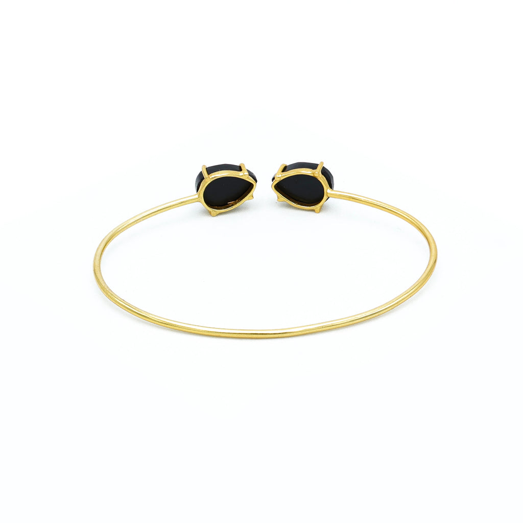 DUA 18K Gold Plated Brass Cuff Bracelet — Black Onyx Pear Gemstone Bangle for Women