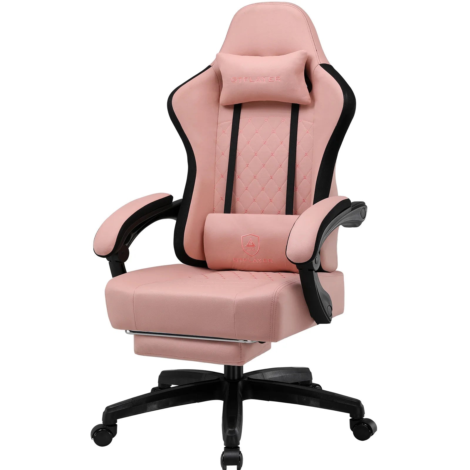 GTPLAYER-Silla de juegos de tela con reposapiés, silla de escritorio de computadora con cojín de resorte de bolsillo, silla ergonómica de oficina en casa