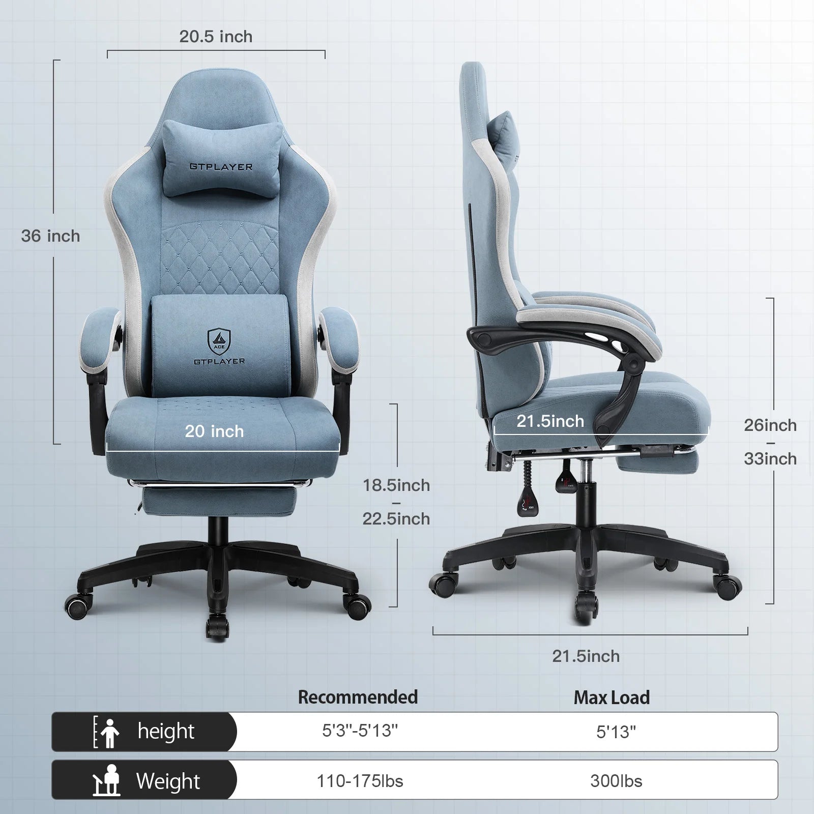 GTPLAYER Silla para juegos con cojín de resorte de bolsillo, reposabrazos y reposapiés de conexión, silla de oficina ergonómica con soporte lumbar