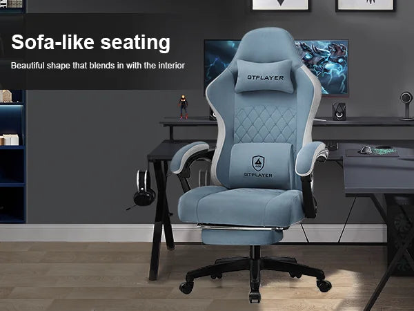 GTPLAYER Silla para juegos con cojín de resorte de bolsillo, reposabrazos y reposapiés de conexión, silla de oficina ergonómica con soporte lumbar