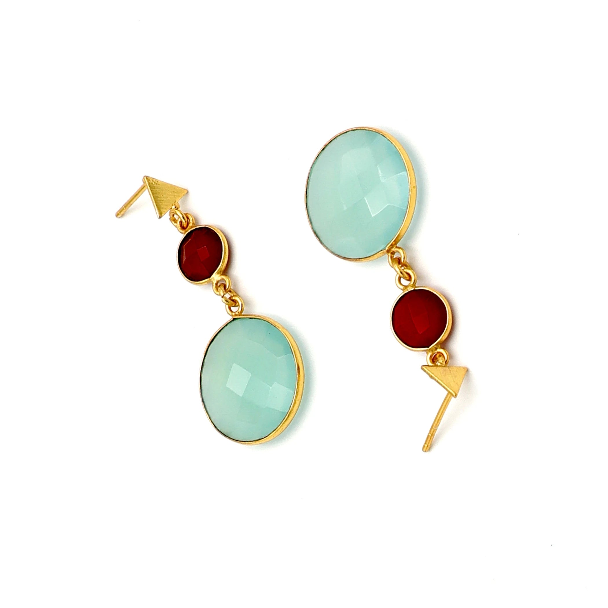 Handcrafted 18K Gold Plated Brass Carnelian Blue Chalcedony Drop Earrings | Trendy Women's Wedding Jewelry | DUA Brand Jaipur
