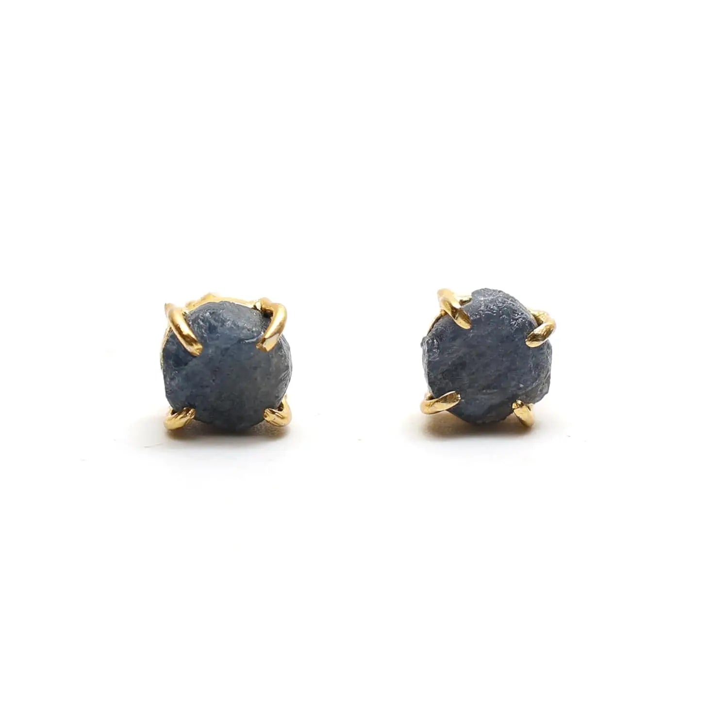 Raw Sapphire Stone Stud Earrings — Gold Plated Handmade Birthstone Jewelry for Women