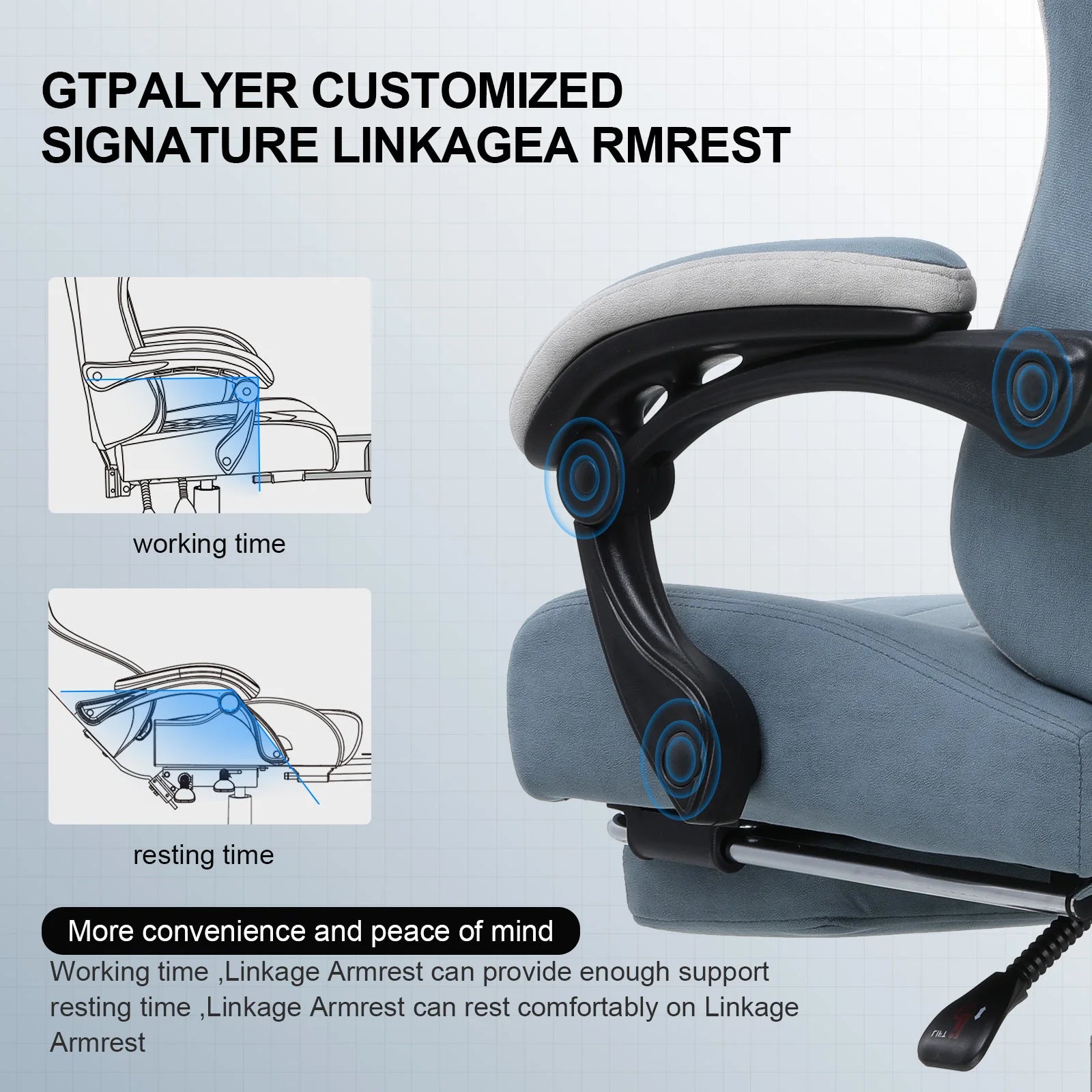 GTPLAYER Silla para juegos con cojín de resorte de bolsillo, reposabrazos y reposapiés de conexión, silla de oficina ergonómica con soporte lumbar