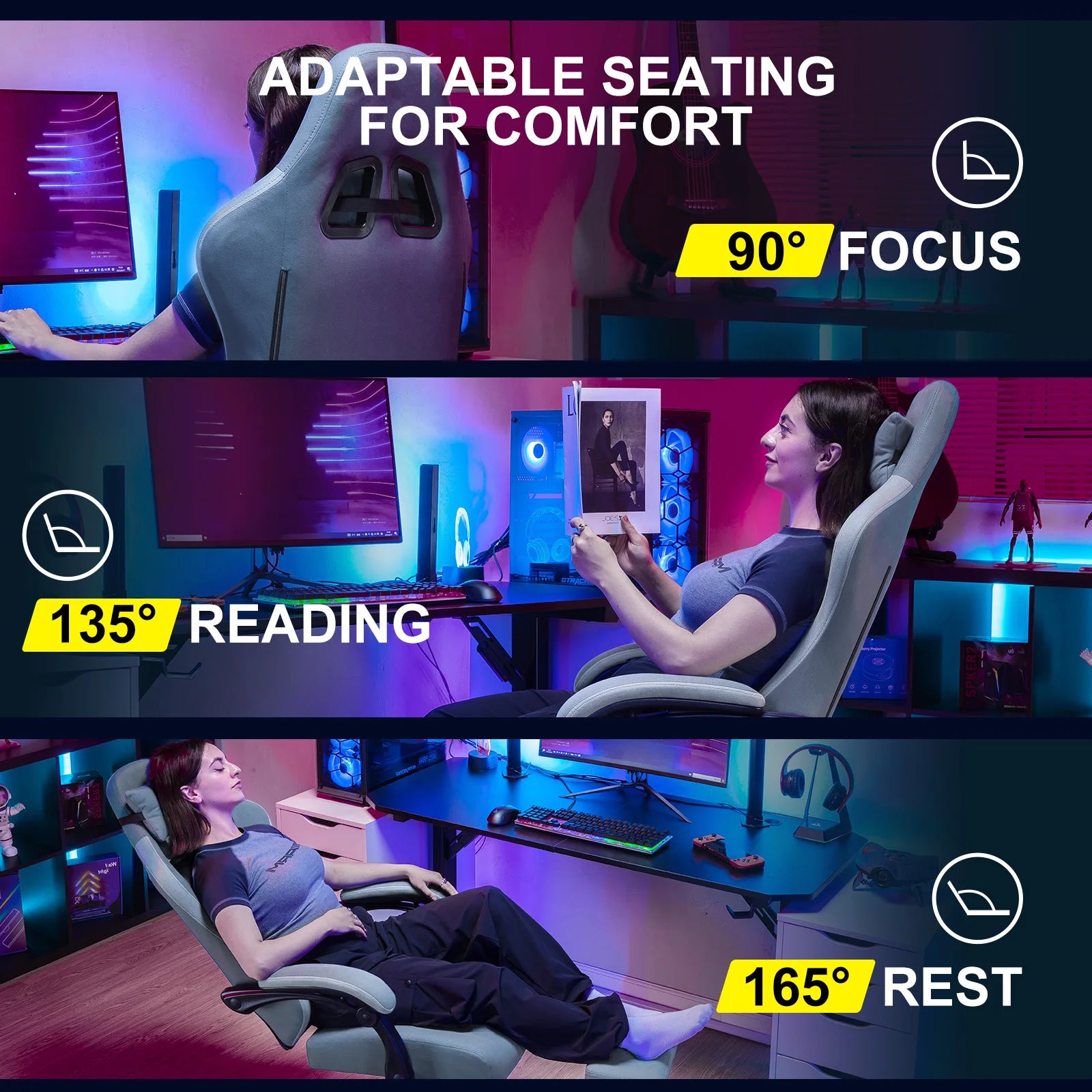 GTPLAYER Silla para juegos con cojín de resorte de bolsillo, reposabrazos y reposapiés de conexión, silla de oficina ergonómica con soporte lumbar